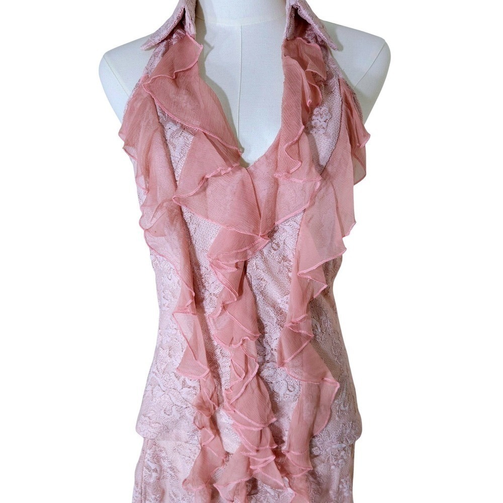 Casadei Blush Pink Lace & Chiffon 2-Piece asymemtrical hem Dress Set Large - Picture 4 of 13